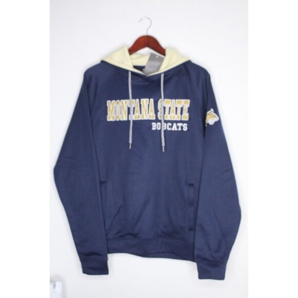 Montana State Bobcat Licensed Men's M Blue Gold Pocketed Pull Over Hoodie NWT - Picture 1 of 13